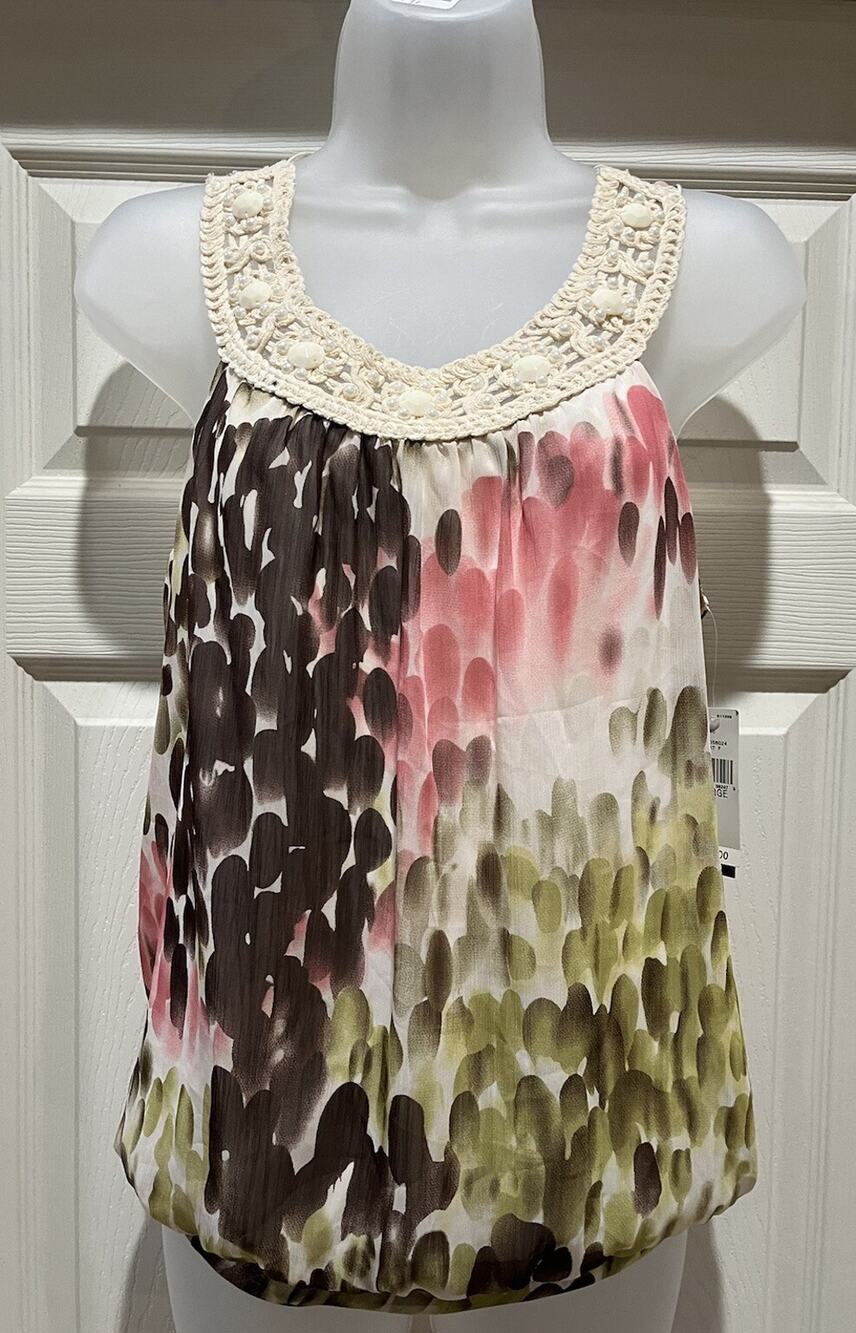 NWT B-wear Byer Women Sleeveless Top Blouse Halter Size L Crochet Neckline